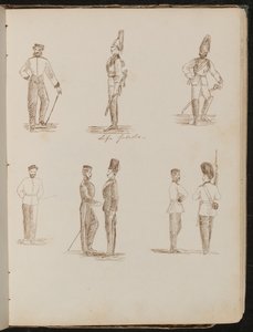 Otto studi di soldati in piedi in uniforme, iscritti "Guardie della Vita" da Lady Butler