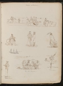Studi di uomini e donne "Alla parata", un uomo con una rete etichettato "Pescatore di gamberetti", un marinaio etichettato "Guardia costiera", datato "28 maggio-61" da Lady Butler