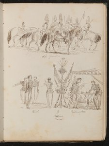 Studio di soldati a cavallo con iscrizione "Life Guards", studio di gruppi di soldati con bandiere, che fumano e bevono da Lady Butler