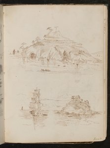 Due studi di isola rocciosa, studio di barca, datato "30 giugno?" da Lady Butler