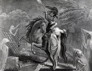 Lenore che cavalca con la Morte, illustrazione per la poesia Lenore di Gottfried Augustus Burger da Lady Diana Beauclerk