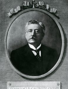 Ritratto di Temistocle Calzecchi Onesti (1853-1922), fisico e inventore italiano, incisione da fotografia da Amadeo (after) Modigliani
