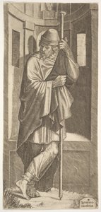 San Giacomo Maggiore appoggiato a un palo davanti a una nicchia, con la gamba sinistra incrociata sulla destra, 1545 da Lambert Suavius