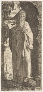 San Paolo sotto un arco ricoperto di vegetazione, con il piede sinistro su una roccia, la mano destra..., 1545 da Lambert Suavius