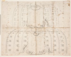Frederiksborg slot, Audienssalen. Due diversi progetti per la decorazione del soffitto della cupola da Lambert van Haven