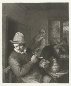 Scena di taverna con uomo che riempie una pipa da Lambertus Antonius Claessens