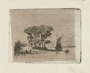 Paesaggio fluviale con barca a vela e alberi da Lambertus  Hardenberg