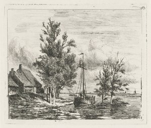 Paesaggio fluviale con nave a vela e fattoria da Lambertus  Hardenberg
