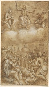 Vittime della Peste che Implorano Aiuto da Cristo, la Vergine e San Rocco da Lattanzio Gambara