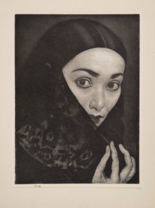 Signora con uno scialle, pub. 1926 da Laura Knight