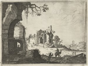 Due rovine in un paesaggio (serie Paesaggi con edifici romani antichi) da Laurens Barata