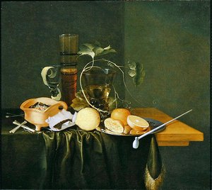 Natura morta con un Roemer circondato da viticci e frutti da Laurens Craen