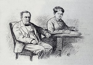 Ritratto di Louis Pasteur (1822-1895), chimico e fisico francese che detta una relazione a sua moglie Marie Laurent. Schizzo di Lucien Laurent-Gsell (Laurent Gsell) (1860-1944) da Laurent Lucien Gsell