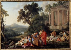 Laban cerca gli idoli nel bagaglio di Giacobbe e parte con la sua famiglia per il suo paese da Laurent de la Hyre