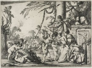 La Sacra Famiglia con putti da Laurent de la Hyre