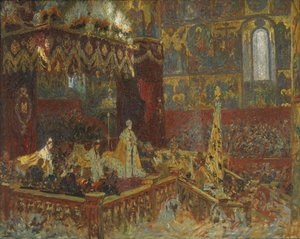 La cerimonia di incoronazione dello zar Nicola II a Mosca. Schizzo
