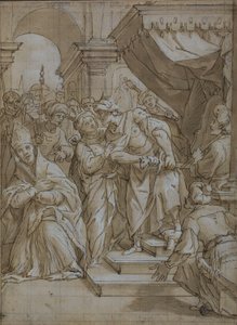 Regina che interviene per risparmiare la vita di un vescovo santo da Lazzaro Tavarone