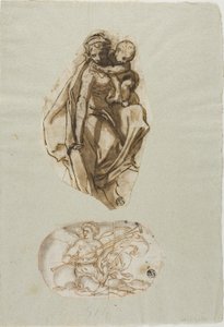 Donna con bambino e Pheme da Lazzaro Tavarone