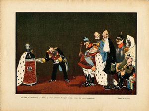 Illustrazione di Leal de Camara in Le Rire, 25/12/09 - Belgio, Europa, Portogallo, Austria, Alcol, Alcolismo, Protocollo - Guglielmo II, Leopoldo II, Edoardo VII, Alfonso XIII, Francesco Giuseppe I d