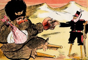 La futura alleanza - "Avremmo dovuto iniziare così!" - Russia e Giappone si stringono la mano. 1904 da Leal de Camara