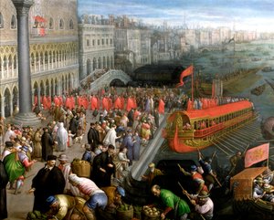 La Riva degli Schiavoni a Venezia, (dettaglio) attività commerciale e abbigliamento a Venezia da Leandro da Ponte Bassano