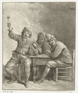 Tre uomini al tavolo che fumano e bevono da Leendert Brasser (signed by artist)