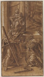Madonna con bambino e gli apostoli Andrea (a sinistra) e Giuda (a destra) da Lelio Orsi