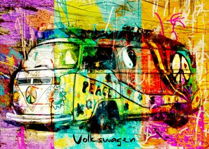 Furgoncino hippie dai colori vivaci da Lembayung senja studio [Vintage Poster]