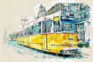 Tram urbano - Acquerello da Lembayung senja studio [Vintage Poster]
