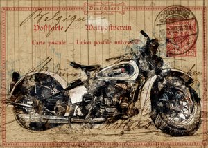 Cartolina vintage con una motocicletta