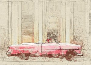 Schizzo di una decappottabile rosa vintage