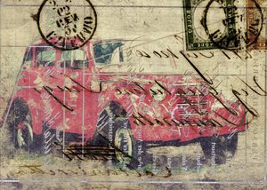 Palo vintage rosso a forma di camioncino da Lembayung senja studio [Vintage Poster]