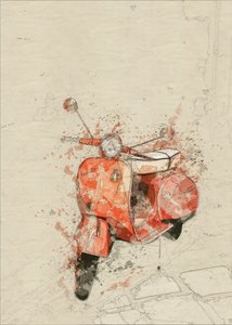 Arte vintage con la Vespa rossa