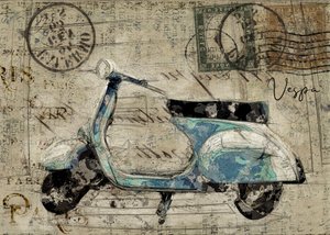 Cartolina vintage della Vespa da Lembayung senja studio [Vintage Poster]