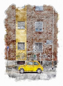 Auto da strada classica gialla da Lembayung senja studio [Vintage Poster]