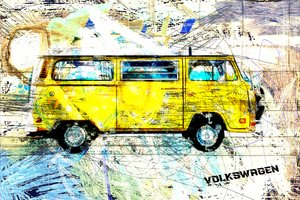 Furgone Yellow Surf da Lembayung senja studio [Vintage Poster]
