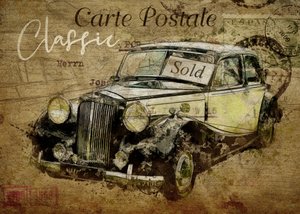 cartolina vintage con auto d
