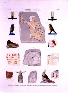Illustrazioni di rilievi dipinti su frammenti di pietra e legno Ipogei, Tebe tavola 47 da Vol II di 