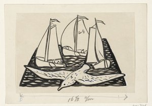 Tre barche a vela e un gabbiano da Leo Gestel (signed by artist)