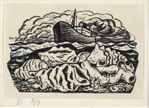 Nave a vapore in mare con conchiglie sulla spiaggia da Leo Gestel (signed by artist)