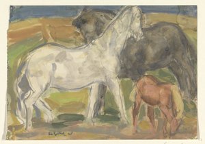 Due cavalli e un puledro in un paesaggio da Leo Gestel (signed by artist)