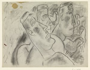 Tre contadini in un prato con cavalli da Leo Gestel