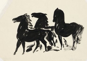 Tre cavalli neri guardano a sinistra da Leo Gestel