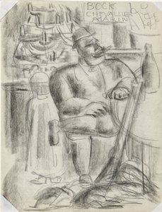 Cacciatore seduto al tavolo di un caffè, in gesso nero da Leo Gestel