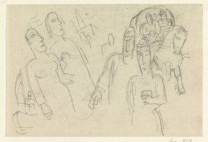 Persone per strada e un cavallo con carro da Leo Gestel