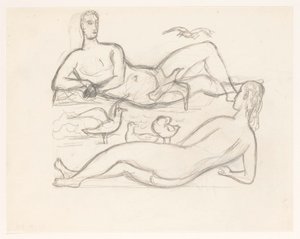 Uomo e donna nudi sulla costa, circondati da gabbiani da Leo Gestel