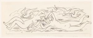 Due donne nude che nuotano e cinque gabbiani da Leo Gestel