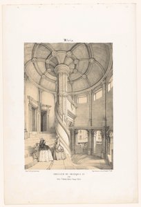 Vista della scala a chiocciola di re Francesco I nel castello di Blois (serie: Hedendaags Frankrijk) da Leon Auguste Asselineau