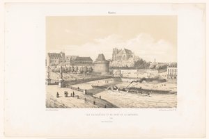 Vista del castello e del Pont de la Rotonde sulla Loira a Nantes da Leon Auguste Asselineau