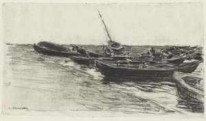 Barche da pesca sulla spiaggia di Étretat da Leon Augustin Lhermitte